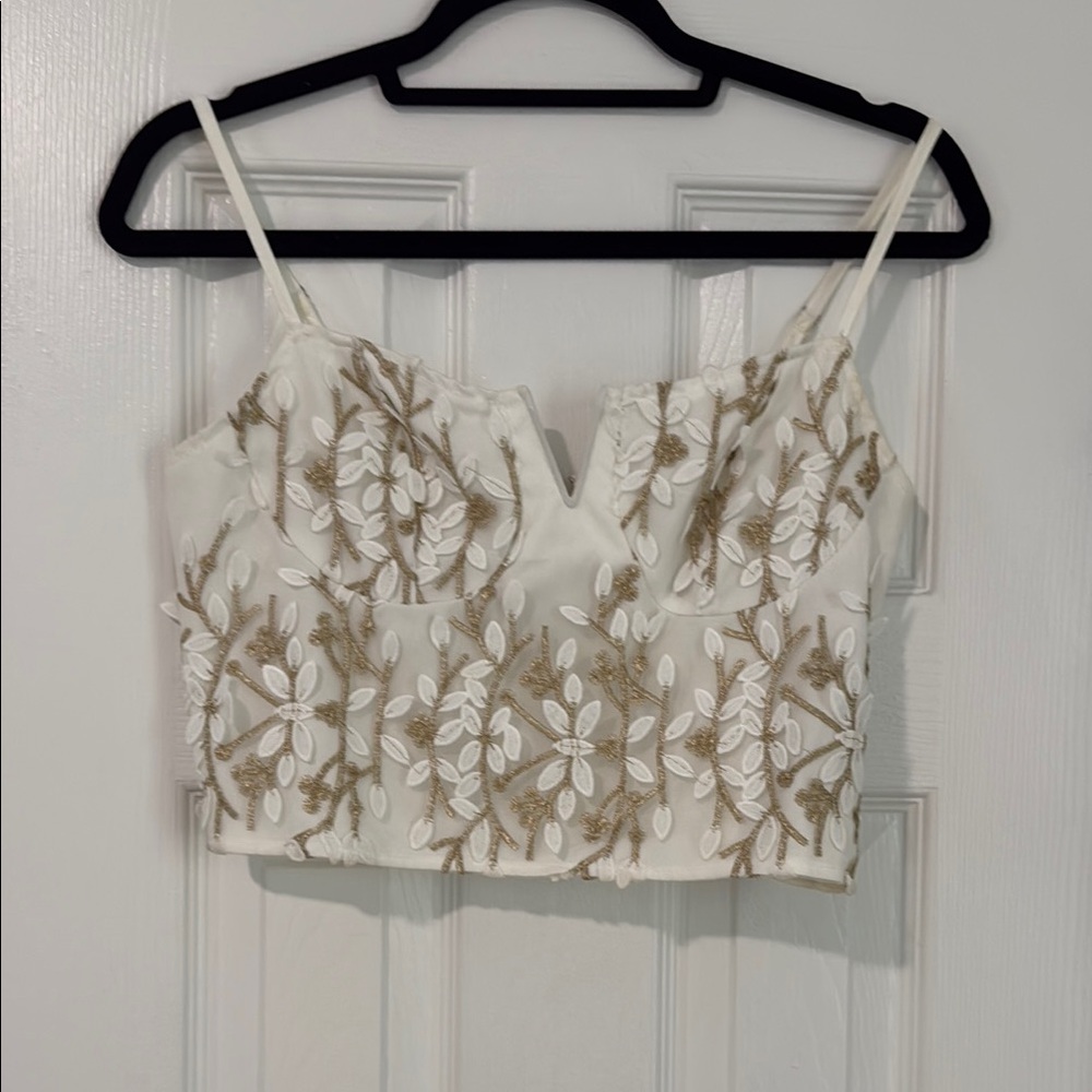 Elegant White and Gold Embroidered Women's Top